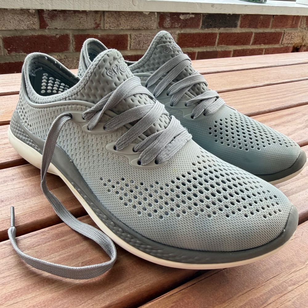 Crocs LiteRide 360 Pacer Womens 9 Mens 7 Grey Lace Up Sneakers 206705